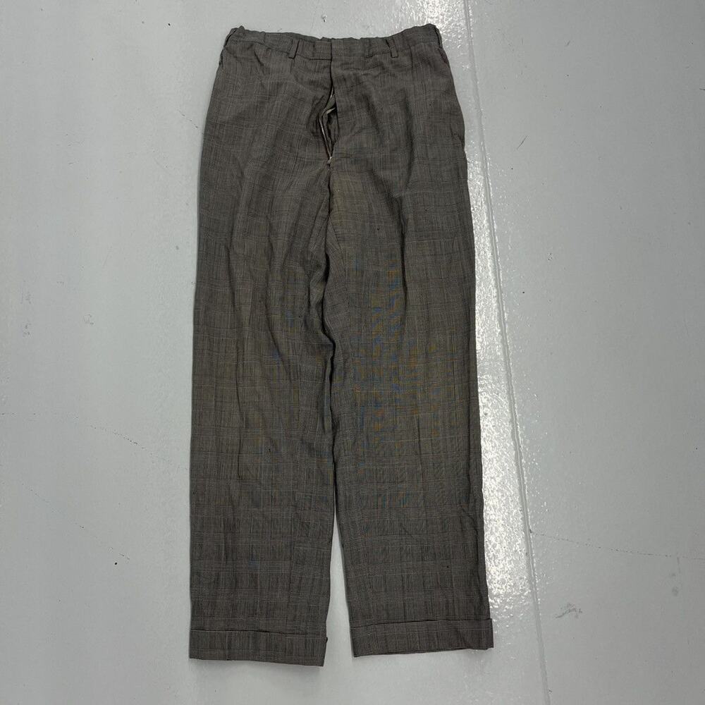 Vintage 50s Grey Plaid Polyester Pleated Trousers 29x28
